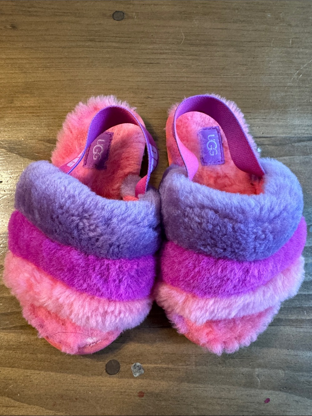 UGG Kids Fuzz Stripe Slide - Pink & Purple